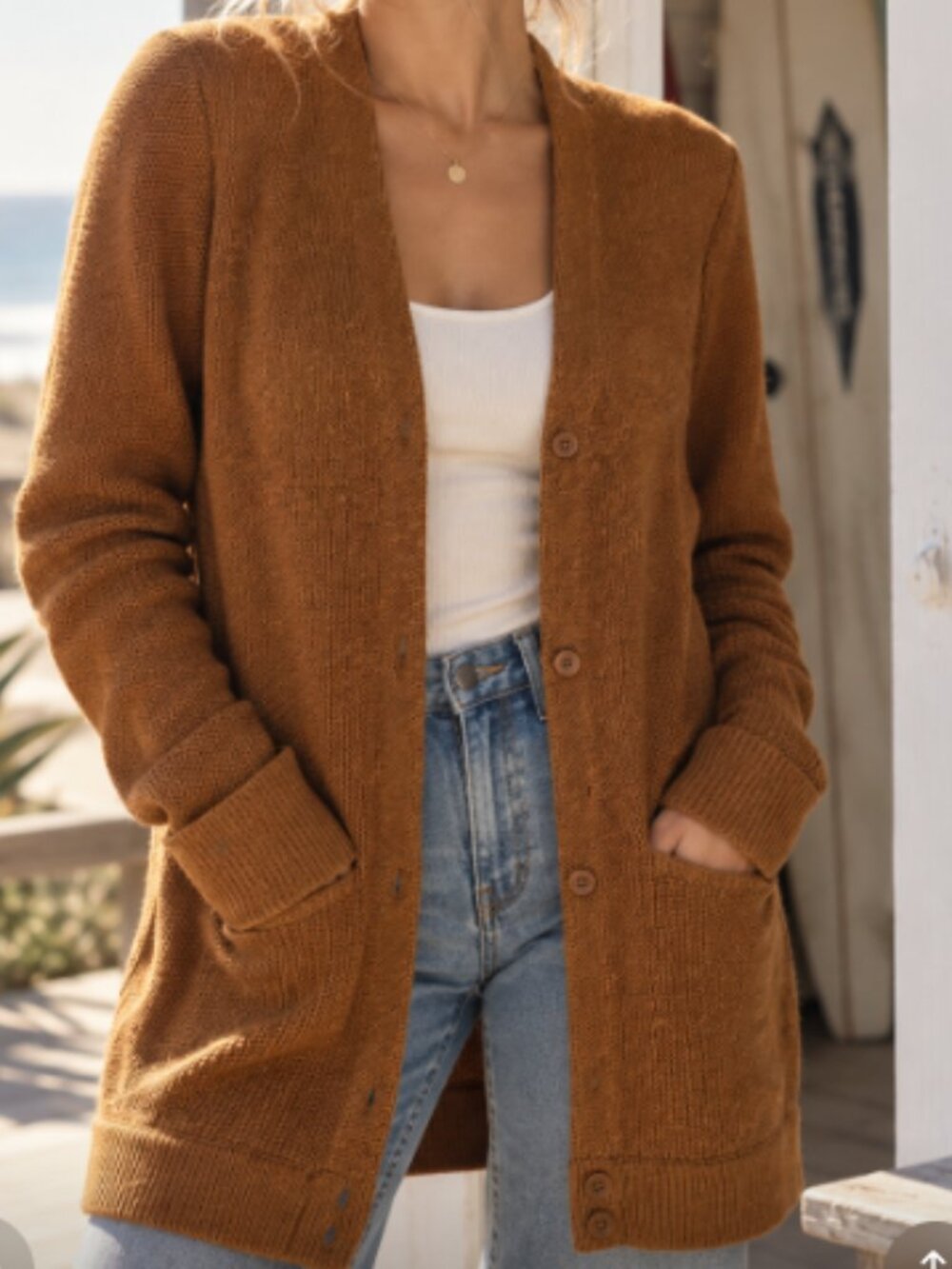 brixton longline cardigan sweater camel brown wool blend size s
